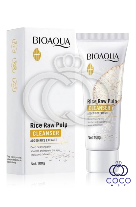 Пенка для умывания с рисом Bioaqua Rice Raw Pulp Cleanser 100g МЯТАЯ КОРОБКА